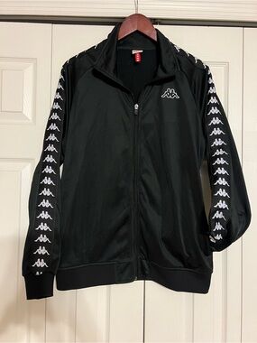 Kappa Black Track Jacket with White Logo Tape